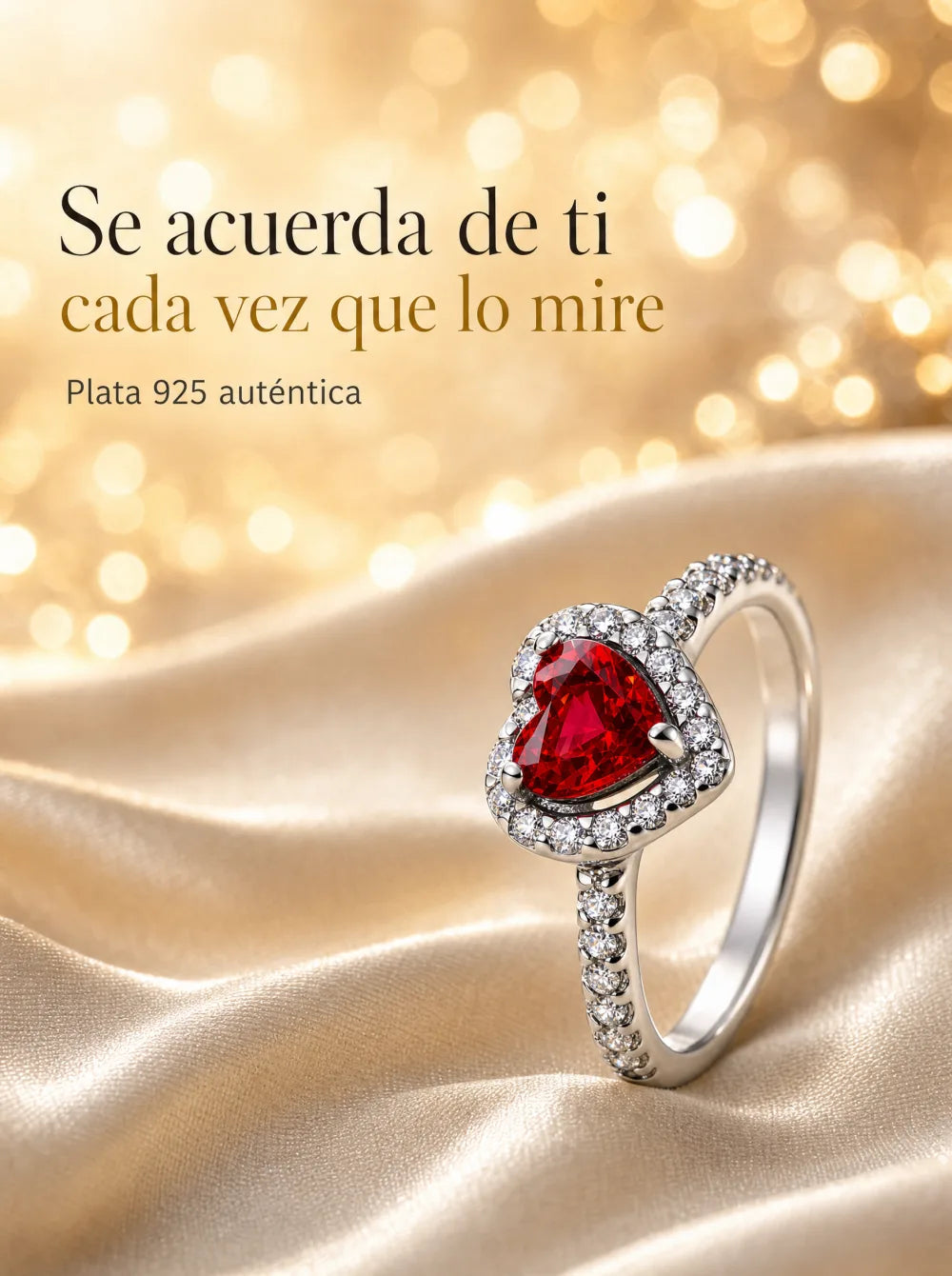 Se acuerda de ti cada vez que lo mire — anillo corazón rojo de plata 925
