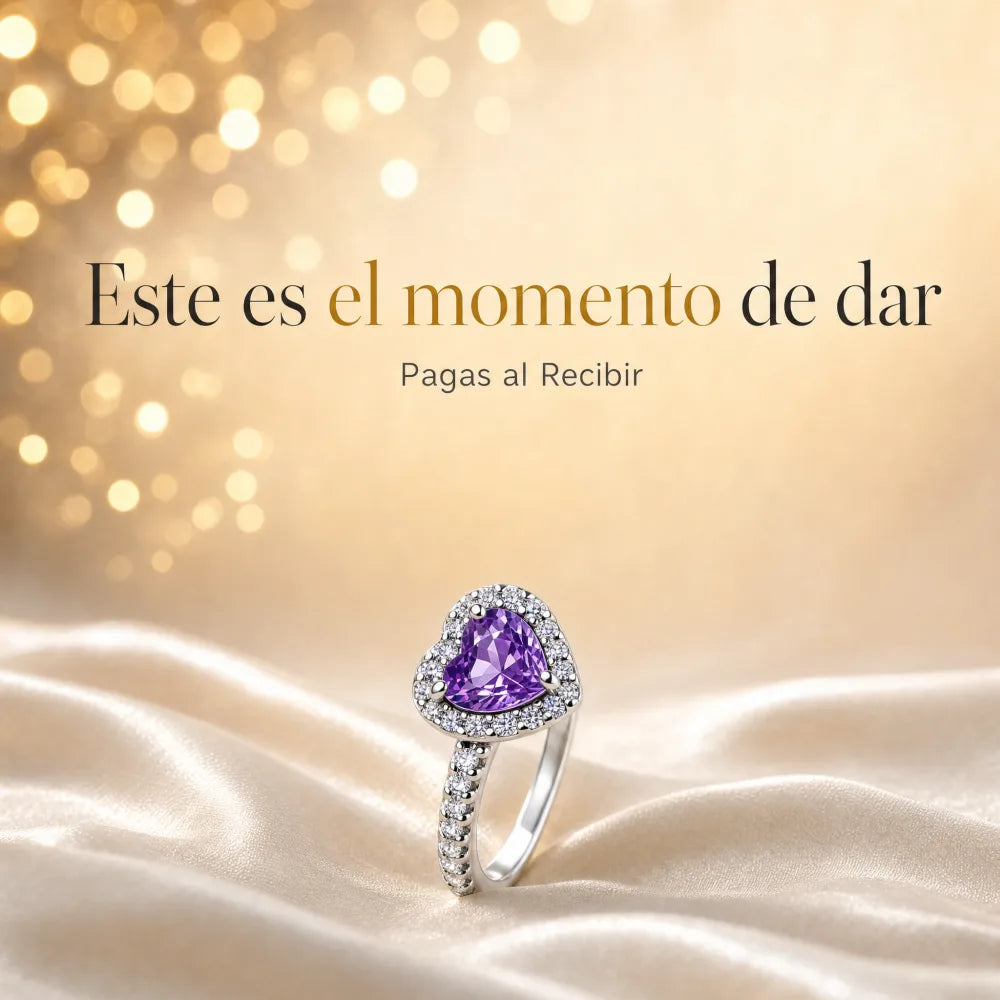 Este es el momento de dar — anillo corazón morado de plata 925. Pagas al Recibir.