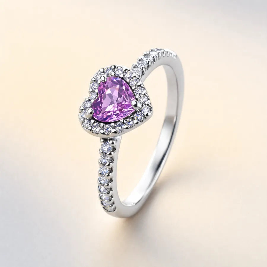 Anillo corazón morado de plata 925